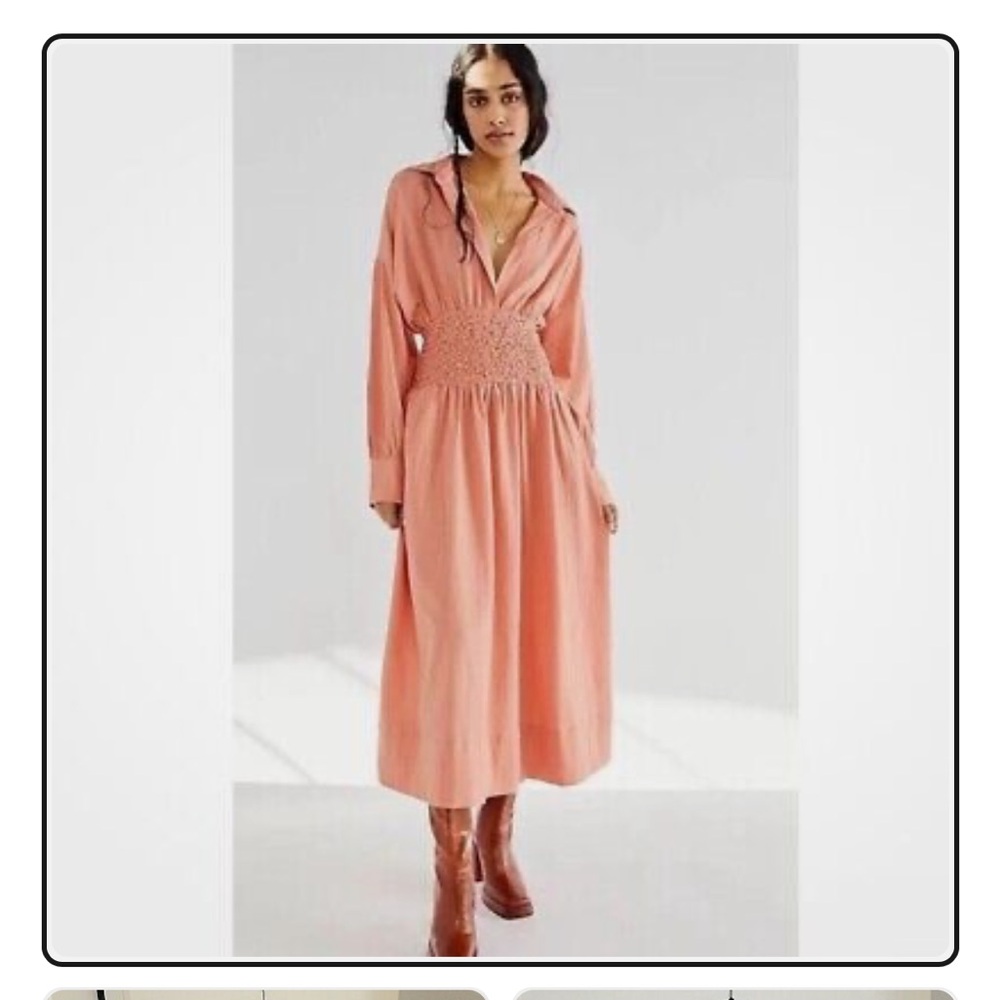 Rust color smoched waistline dress